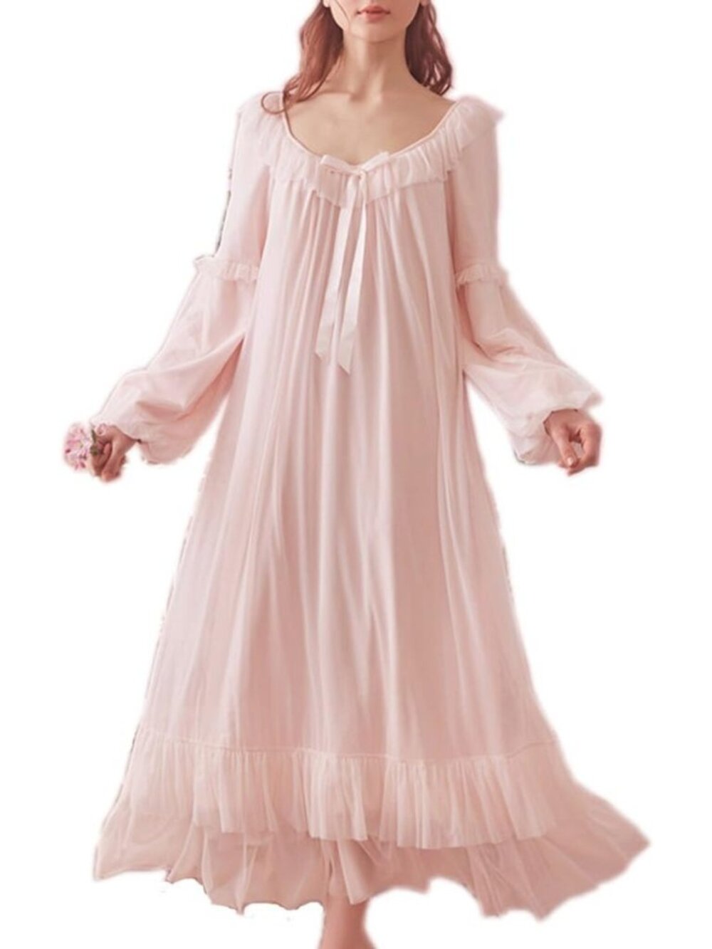 Vintage Victorian Long Sleeve Nightgown | Sheer Sleepwear & Lounge Dress
